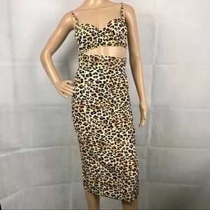 Bralet, and high waist midi skirt. Cheetah print
